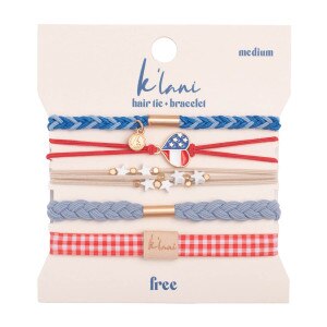 K'lani free america collection bright red white and blue hair tie bracelets